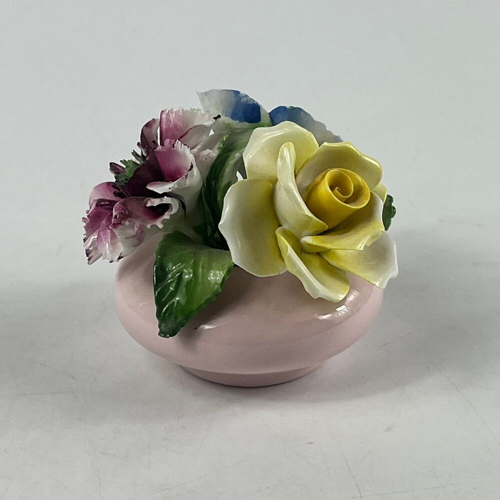 Crown Royal Bone China England Floral Figurine Pink Vase Hand Painted 1950s